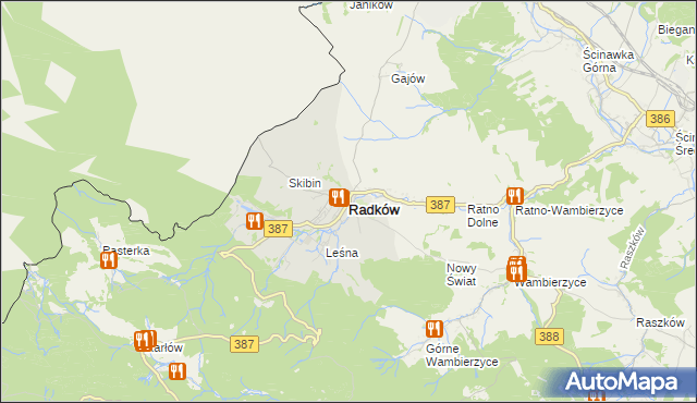 mapa Radków powiat kłodzki, Radków powiat kłodzki na mapie Targeo