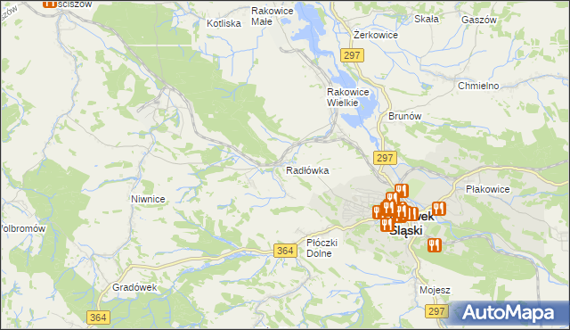 mapa Radłówka gmina Lwówek Śląski, Radłówka gmina Lwówek Śląski na mapie Targeo