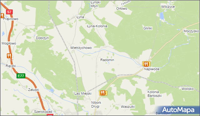 mapa Radomin gmina Nidzica, Radomin gmina Nidzica na mapie Targeo