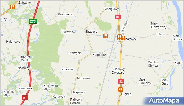 mapa Radostowo gmina Subkowy, Radostowo gmina Subkowy na mapie Targeo