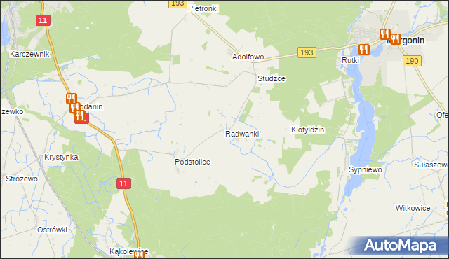 mapa Radwanki gmina Margonin, Radwanki gmina Margonin na mapie Targeo