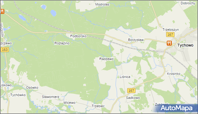 mapa Radzewo gmina Tychowo, Radzewo gmina Tychowo na mapie Targeo