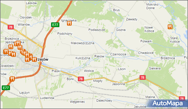 mapa Raków gmina Jędrzejów, Raków gmina Jędrzejów na mapie Targeo