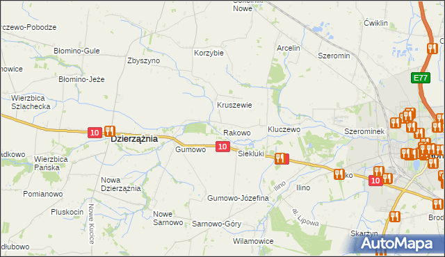 mapa Rakowo gmina Dzierzążnia, Rakowo gmina Dzierzążnia na mapie Targeo