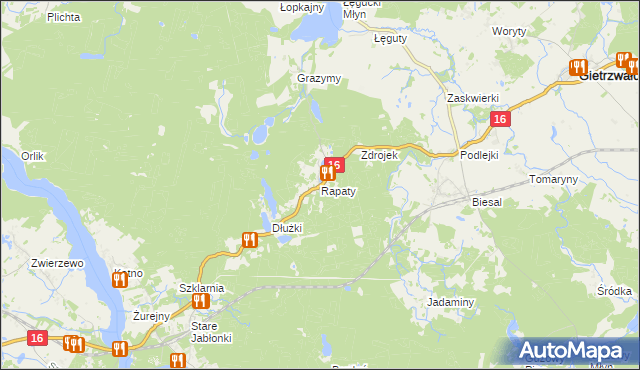 mapa Rapaty gmina Gietrzwałd, Rapaty gmina Gietrzwałd na mapie Targeo