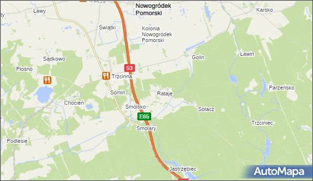 mapa Rataje gmina Nowogródek Pomorski, Rataje gmina Nowogródek Pomorski na mapie Targeo