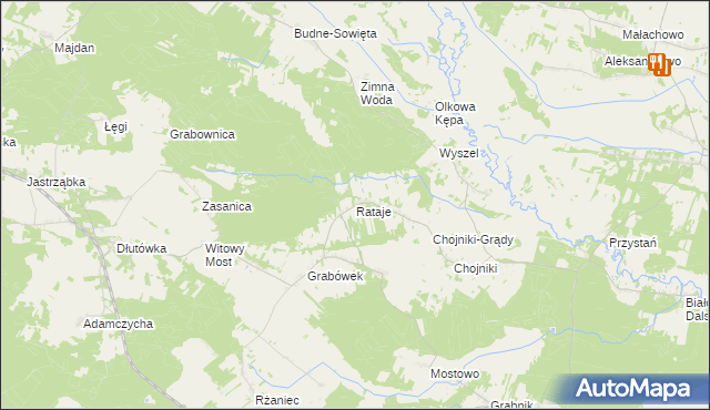 mapa Rataje gmina Olszewo-Borki, Rataje gmina Olszewo-Borki na mapie Targeo