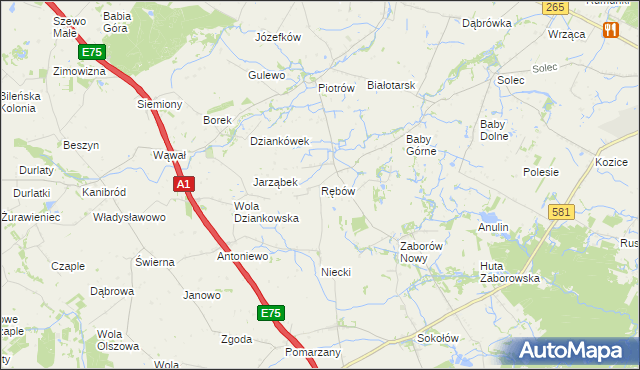 mapa Rębów gmina Gostynin, Rębów gmina Gostynin na mapie Targeo