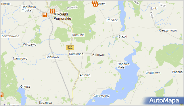 mapa Rodowo gmina Prabuty, Rodowo gmina Prabuty na mapie Targeo