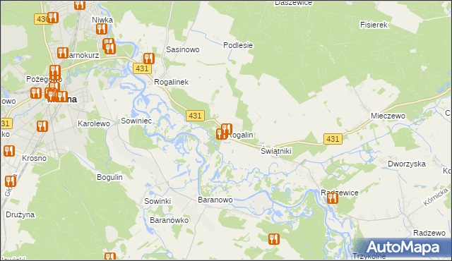 mapa Rogalin gmina Mosina, Rogalin gmina Mosina na mapie Targeo