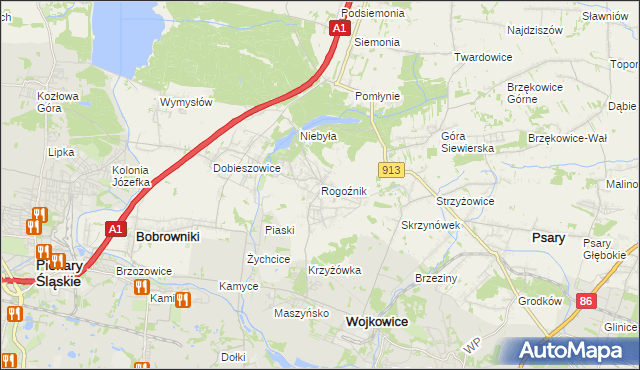 mapa Rogoźnik gmina Bobrowniki, Rogoźnik gmina Bobrowniki na mapie Targeo