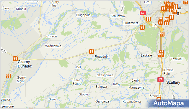 mapa Rogoźnik gmina Nowy Targ, Rogoźnik gmina Nowy Targ na mapie Targeo