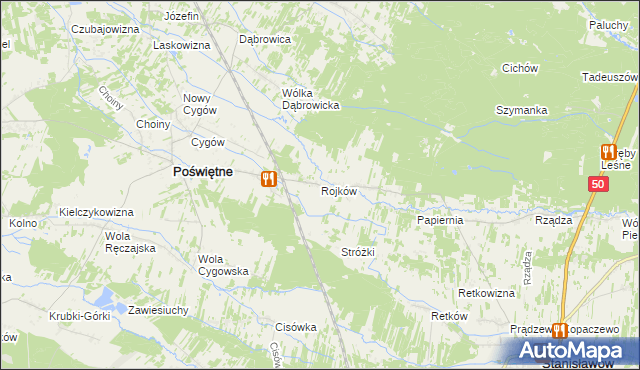 mapa Rojków gmina Poświętne, Rojków gmina Poświętne na mapie Targeo