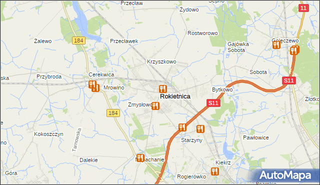 mapa Rokietnica powiat poznański, Rokietnica powiat poznański na mapie Targeo