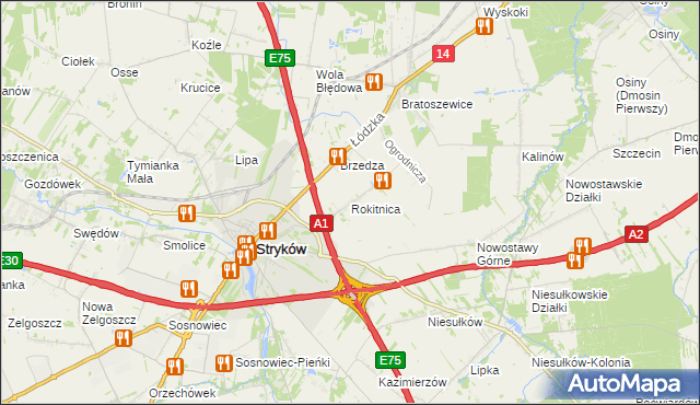mapa Rokitnica gmina Stryków, Rokitnica gmina Stryków na mapie Targeo