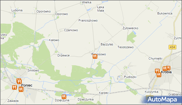 mapa Rokosowo gmina Poniec, Rokosowo gmina Poniec na mapie Targeo