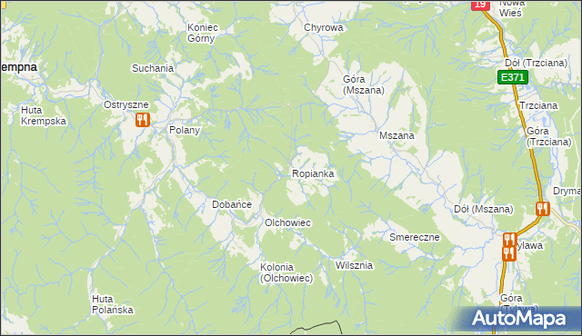 mapa Ropianka, Ropianka na mapie Targeo