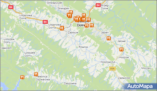 mapa Równia gmina Ustrzyki Dolne, Równia gmina Ustrzyki Dolne na mapie Targeo