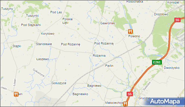 mapa Różanna gmina Bukowiec, Różanna gmina Bukowiec na mapie Targeo