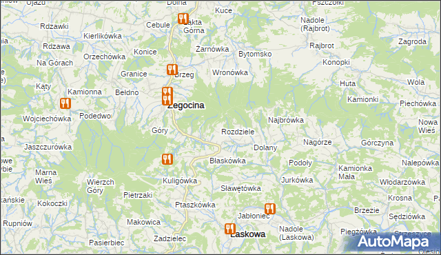 mapa Rozdziele gmina Żegocina, Rozdziele gmina Żegocina na mapie Targeo