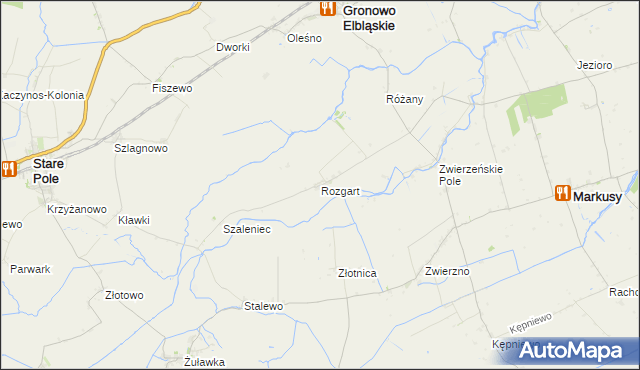 mapa Rozgart gmina Gronowo Elbląskie, Rozgart gmina Gronowo Elbląskie na mapie Targeo