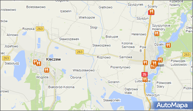 mapa Różnowo gmina Ślesin, Różnowo gmina Ślesin na mapie Targeo