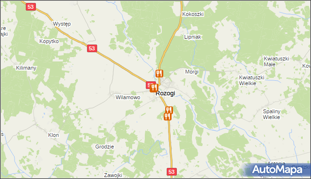 mapa Rozogi powiat szczycieński, Rozogi powiat szczycieński na mapie Targeo
