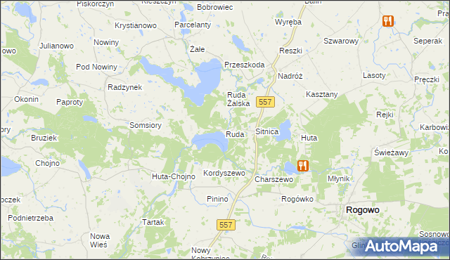 mapa Ruda gmina Rogowo, Ruda gmina Rogowo na mapie Targeo
