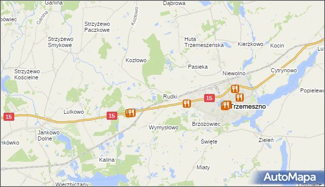 mapa Rudki gmina Trzemeszno, Rudki gmina Trzemeszno na mapie Targeo