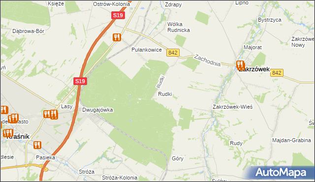 mapa Rudki gmina Zakrzówek, Rudki gmina Zakrzówek na mapie Targeo