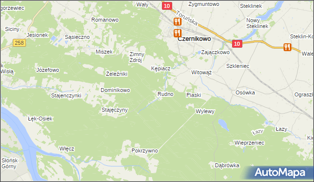 mapa Rudno gmina Czernikowo, Rudno gmina Czernikowo na mapie Targeo