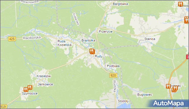 mapa Rudy gmina Kuźnia Raciborska, Rudy gmina Kuźnia Raciborska na mapie Targeo