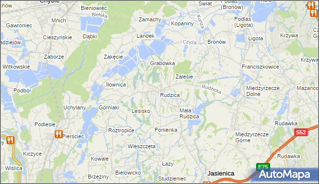 mapa Rudzica gmina Jasienica, Rudzica gmina Jasienica na mapie Targeo