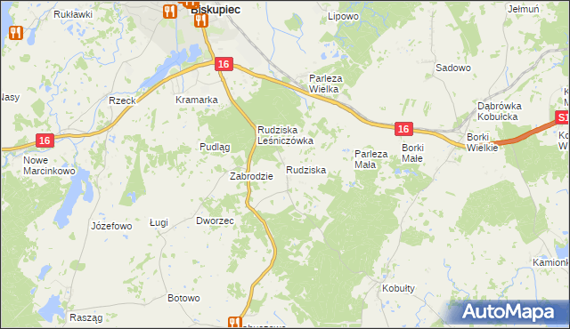 mapa Rudziska gmina Biskupiec, Rudziska gmina Biskupiec na mapie Targeo