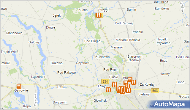 mapa Rusinowo gmina Rypin, Rusinowo gmina Rypin na mapie Targeo