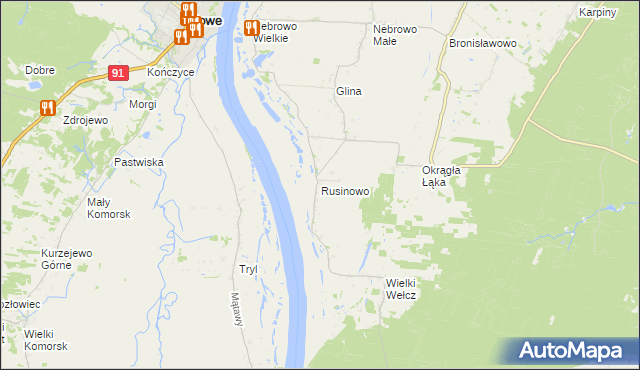 mapa Rusinowo gmina Sadlinki, Rusinowo gmina Sadlinki na mapie Targeo