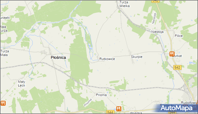 mapa Rutkowice gmina Płośnica, Rutkowice gmina Płośnica na mapie Targeo