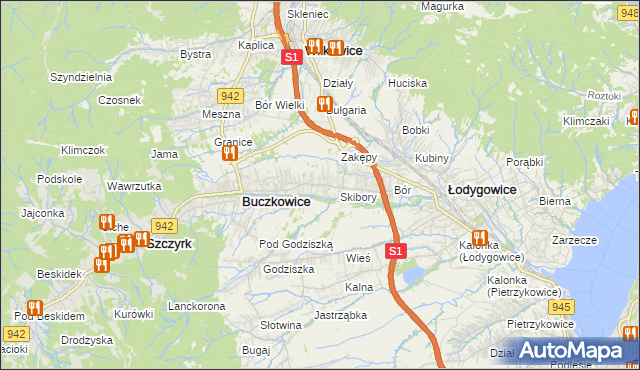 mapa Rybarzowice, Rybarzowice na mapie Targeo