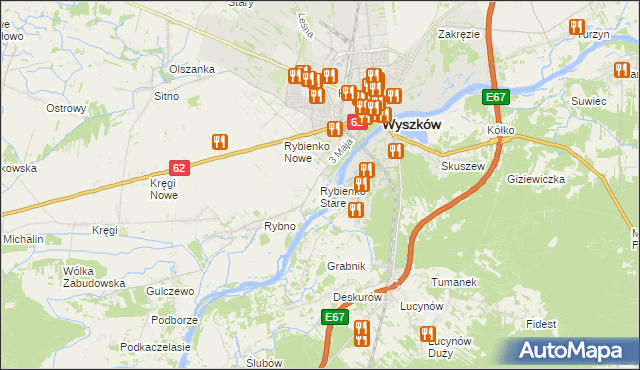 mapa Rybienko Stare, Rybienko Stare na mapie Targeo