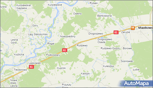 mapa Rydzewo gmina Miastkowo, Rydzewo gmina Miastkowo na mapie Targeo