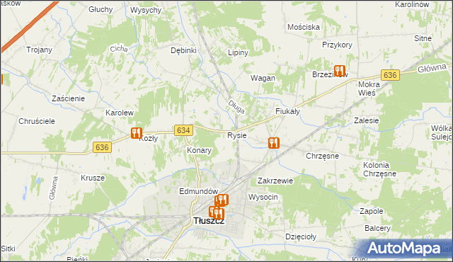 mapa Rysie gmina Tłuszcz, Rysie gmina Tłuszcz na mapie Targeo