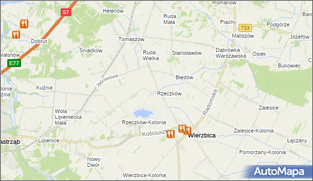 mapa Rzeczków gmina Wierzbica, Rzeczków gmina Wierzbica na mapie Targeo