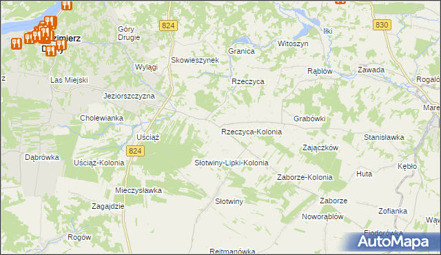 mapa Rzeczyca-Kolonia gmina Kazimierz Dolny, Rzeczyca-Kolonia gmina Kazimierz Dolny na mapie Targeo
