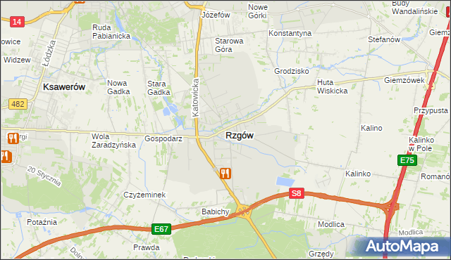 mapa Rzgów powiat łódzki wschodni, Rzgów powiat łódzki wschodni na mapie Targeo