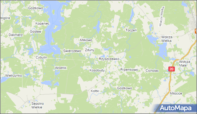 mapa Rzyszczewko gmina Biały Bór, Rzyszczewko gmina Biały Bór na mapie Targeo