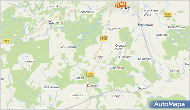 mapa Sąpy gmina Młynary, Sąpy gmina Młynary na mapie Targeo