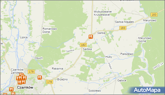 mapa Sarbka gmina Czarnków, Sarbka gmina Czarnków na mapie Targeo