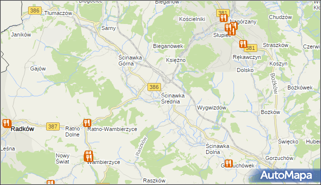 mapa Ścinawka Średnia, Ścinawka Średnia na mapie Targeo