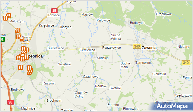 mapa Sędzice gmina Zawonia, Sędzice gmina Zawonia na mapie Targeo