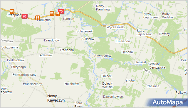 mapa Sewerynów gmina Nowy Kawęczyn, Sewerynów gmina Nowy Kawęczyn na mapie Targeo